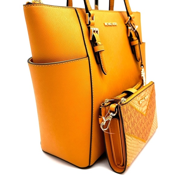 Michael Kors Large Charlotte Tote Bag & Double Zip Wallet Wristlet Cider (NWT) - Picture 4 of 15